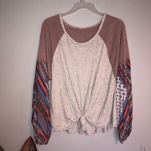 Hummingbird Contrast Long Sleeve Tie Front Top